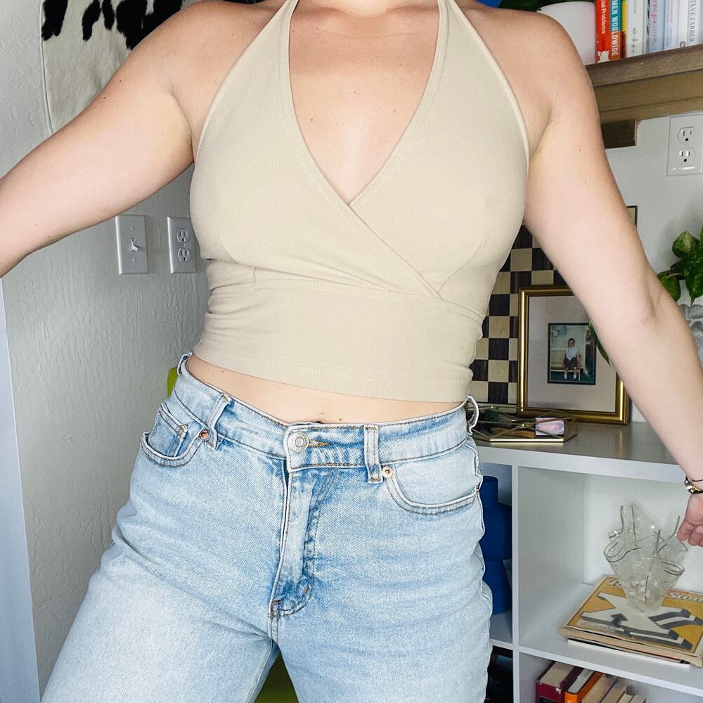 Vintage 90's Just In Time V Neck Wrap Halter Top - Picture 2 of 4